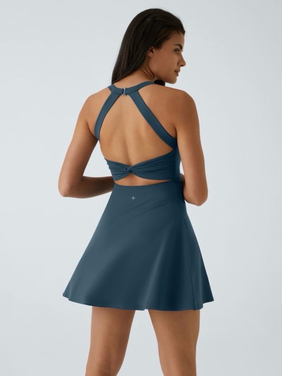 HALARA Dresses & Skirts - Halara SoftlyZero Airy Backless Twisted Flare Active Dress NEW Blue Large LONG